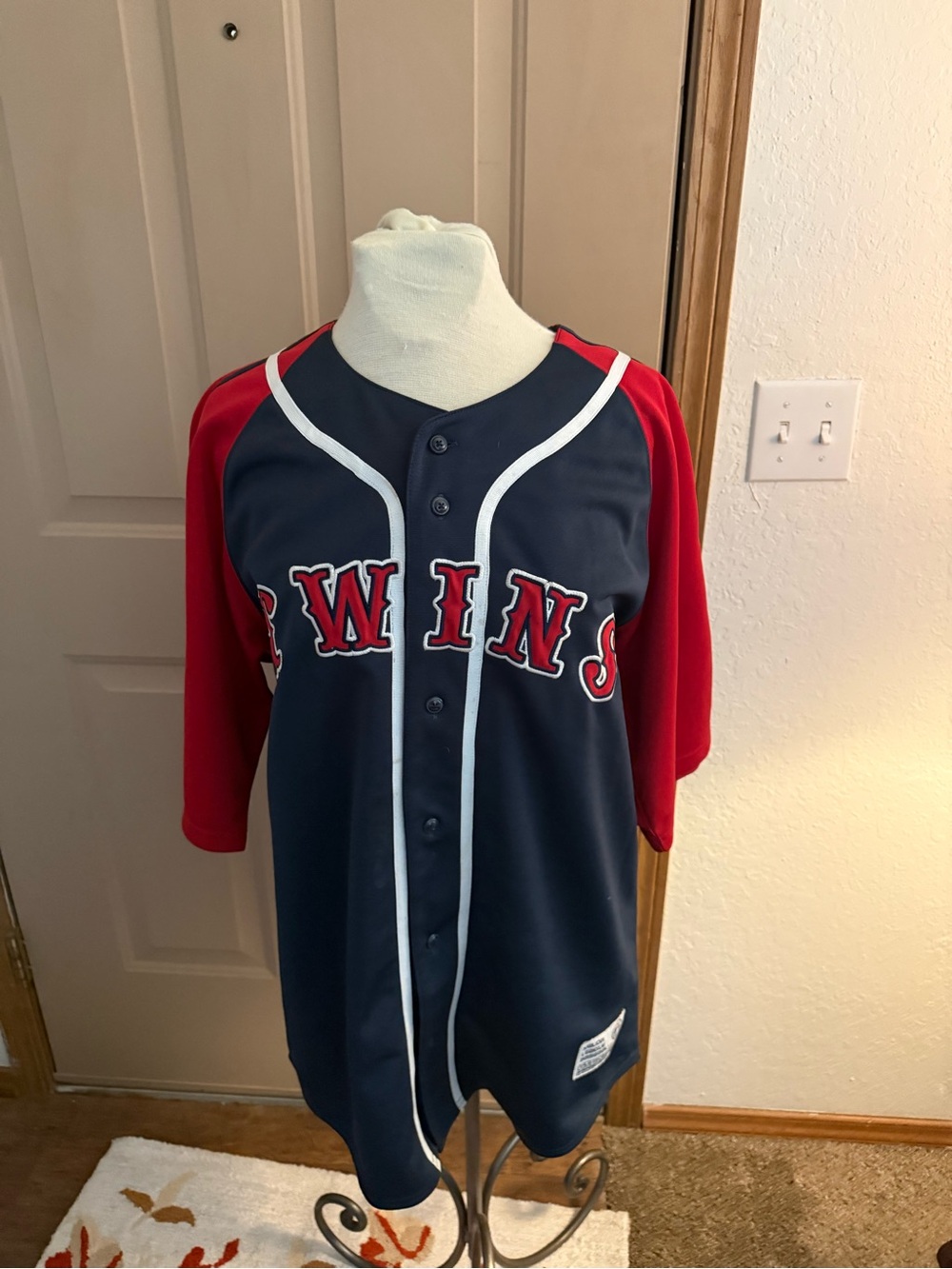 Men's Navy and Red Button-Front Baseball Jersey